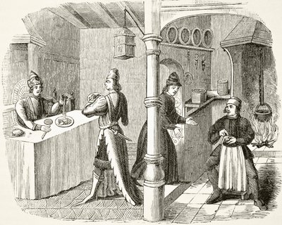 Une salle à manger et une cuisine typiques du XVe siècle, de 