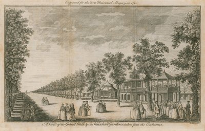 Vue de la Grande Promenade dans les jardins de Vauxhall, Londres, prise depuis l