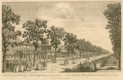 Vue de la Grande Promenade dans les jardins de Vauxhall, Londres, prise depuis l