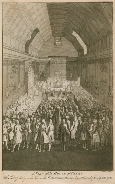 Vue de la Chambre des pairs, le Roi assis sur le trône - English School