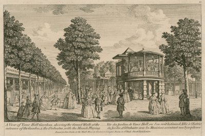 Vue des jardins de Vauxhall, Londres, montrant la grande promenade à l