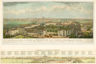 Vue des villes de Londres et de Westminster avec les banlieues et la campagne environnante - English School
