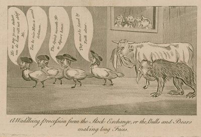 Une procession chancelante de la Bourse, ou les taureaux et les ours faisant de longues figures - English School