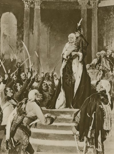 Une femme dirigeante fait appel à ses sujets (gravure) - English School