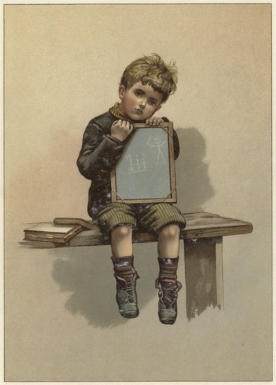 Un jeune garçon pleurant en reposant son menton sur un tableau noir - English School