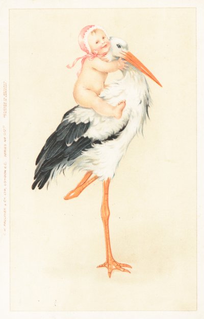 Un jeune enfant chevauchant une cigogne - English School