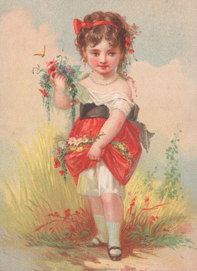 Une jeune fille cueillant des fleurs sauvages - English School
