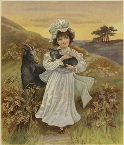 Une jeune fille tenant un jeune chevreau tandis qu