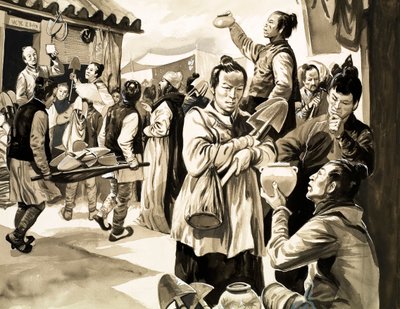 Il y a environ mille ans en Chine, les clients marchandaient avec les marchands pour des biens et payaient en pelles - English School