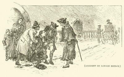 Accident sur le pont de Londres (gravure) - English School