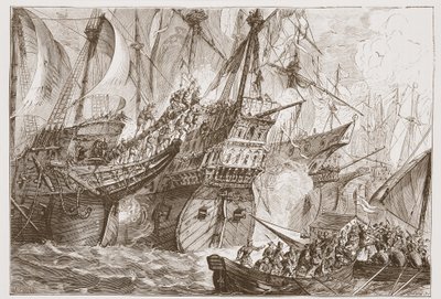 Combat entre la flotte espagnole et les navires des Gueux de mer, illustration de L