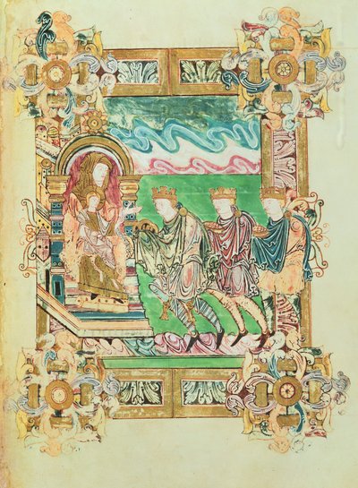 Adoration des mages, du Bénédictionnaire de Saint Aethelwold, Winchester, c.980 - English School