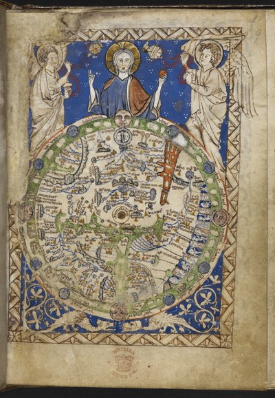 Add MS 28681 f.9 Psautier, avec des hymnes et prières supplémentaires et une carte du monde médiévale (