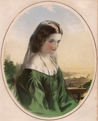 Adele - fille triste en robe verte, portant un voile noir - English School