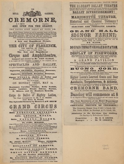 Publicité pour les Jardins de Cremorne, Londres - English School