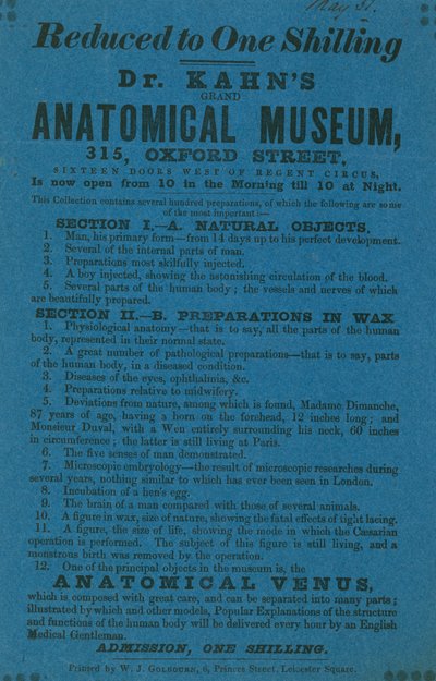 Publicité pour le Musée anatomique du Dr Khan - English School