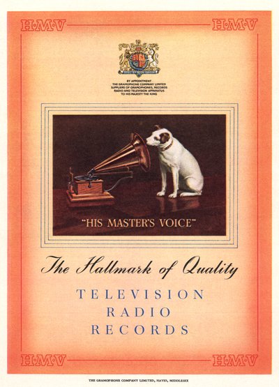 Publicité pour La Voix de son Maître, illustration du catalogue de l