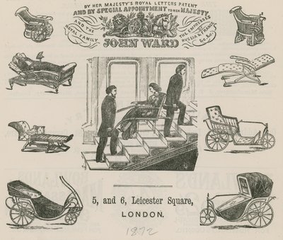 Publicité pour John Ward, fabricant de voitures pour invalides - English School
