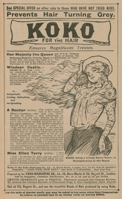 Publicité pour Koko pour les cheveux - English School