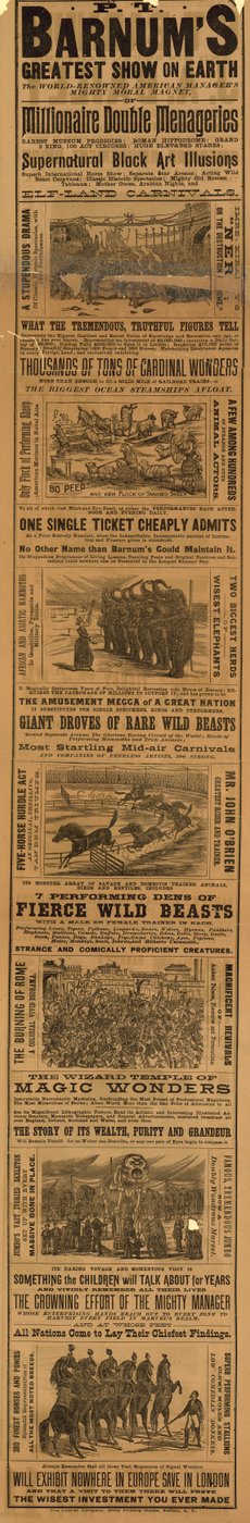Publicité pour le Plus Grand Spectacle du Monde de P T Barnum - English School