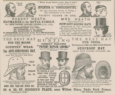 Publicité pour Robert Heath, chapelier de la famille royale - English School