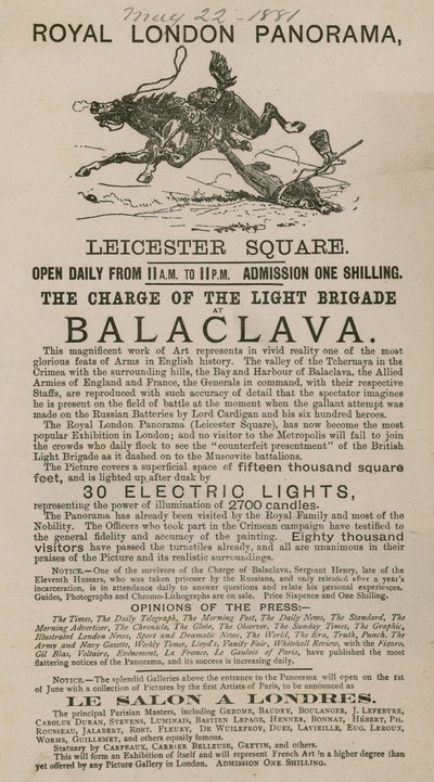 Publicité pour le Royal London Panorama présentant la Charge de la Brigade Légère à Balaclava - English School