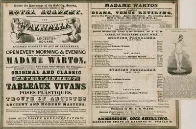 Annonce pour Le Walhalla, Leicester Square, sous la direction de Madame Warton - English School