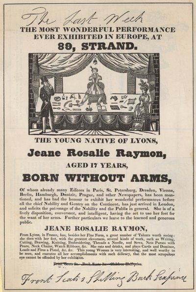Publicité pour une apparition de Jeane Rosalie Raymon - English School