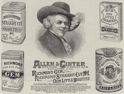Publicité, Allen and Ginter (gravure) - English School