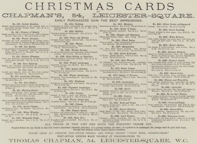 Publicité, cartes de Noël de Chapman (gravure) - English School