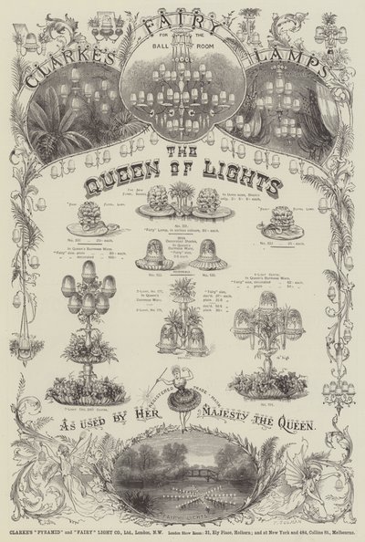 Publicité, lampes féeriques de Clarke - English School
