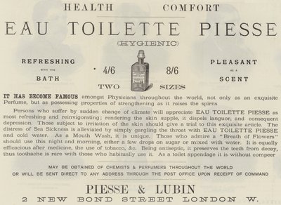 Publicité, Eau de Toilette Piesse - English School