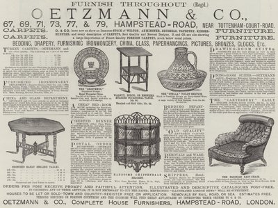 Publicité, Oetzmann and Company (gravure) - English School