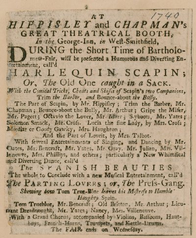 Publicité pour la foire de Bartholomew - English School