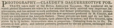 Publicité pour les portraits daguerréotypes de Claudet - English School