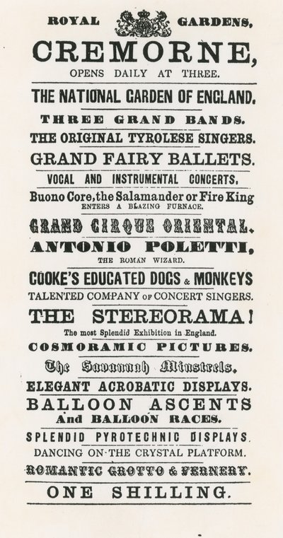 Publicité pour les Jardins de Cremorne - English School