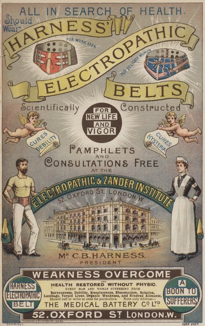 Publicité pour les ceintures électropathiques de Harness - English School