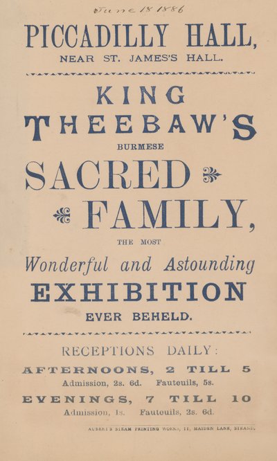 Publicité pour la famille sacrée birmane du roi Theebaw - English School