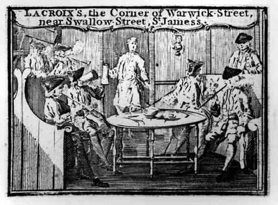 Publicité pour Lacroix, le coin de Warwick Street, près de Swallow Street, St James - English School