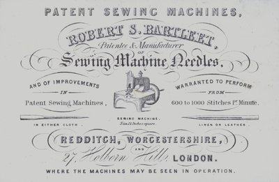 Publicité pour les machines à coudre Robert S Bartleet - English School