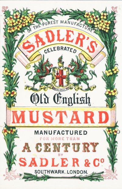 Publicité pour la vieille moutarde anglaise de Sadlers - English School