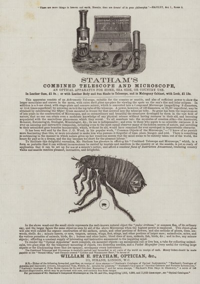 Publicité pour le télescope et microscope combinés de Stathams - English School