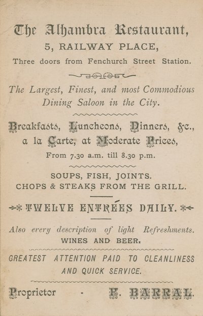 Publicité pour le restaurant Alhambra - English School
