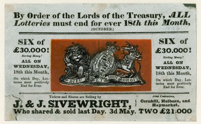 Publicité pour la dernière loterie, 1826 - English School
