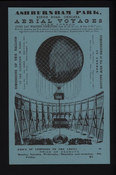Publicité pour les ascensions en ballon captif depuis Ashburnham Park, King