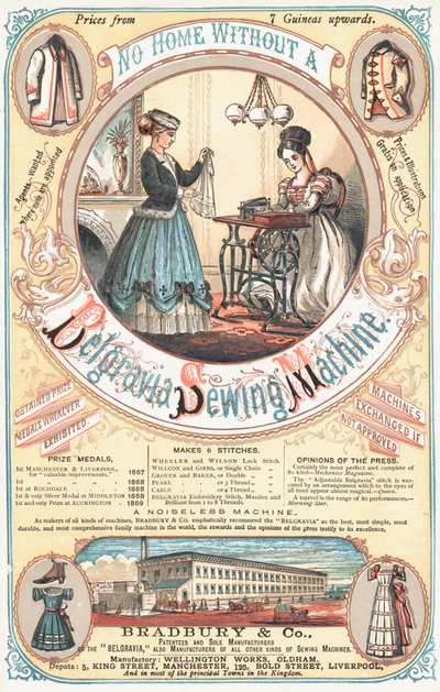 Publicité pour la machine à coudre Belgravia - English School