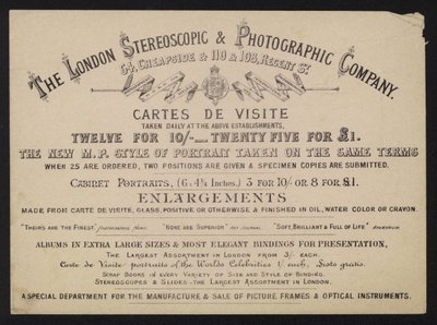 Publicité pour la London Stereoscopic and Photographic Company - English School