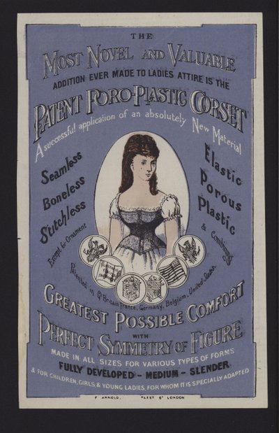Publicité pour le corset Poro-Plastic breveté (lithographie en couleur) - English School