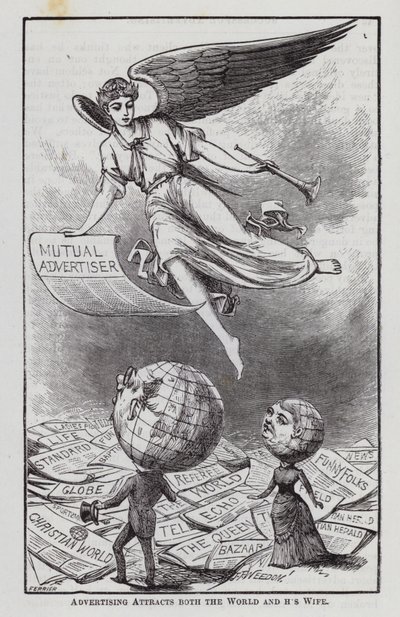 La publicité attire le monde entier et sa femme (gravure) - English School