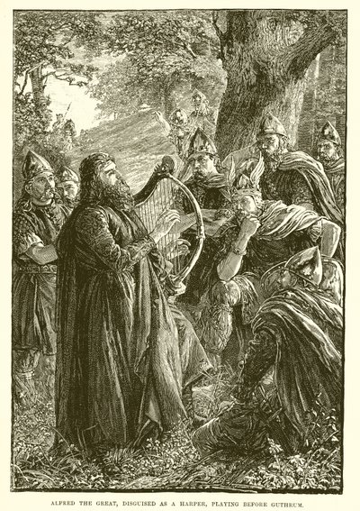 Alfred le Grand, déguisé en harpiste, jouant devant Guthrum - English School